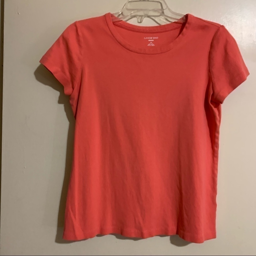 Lands’ End Shaped Soft Stretchy Short Sleeve Coral Peach Tee. Size Medium 10/12 - Picture 7 of 8